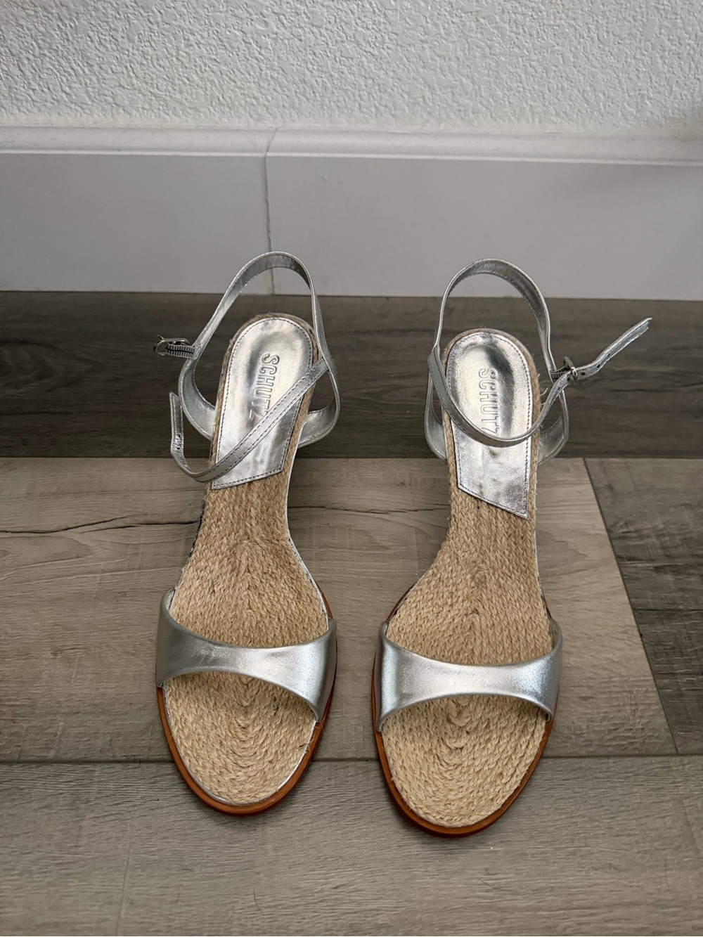 SCHUTZ Silver Metallic Ankle-Strap Sandals